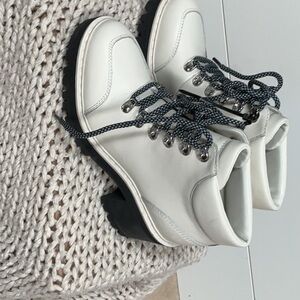 Marc Fisher White and Black Lace Up Boots